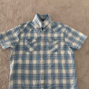 Men's Blue and White Plaid Shirt